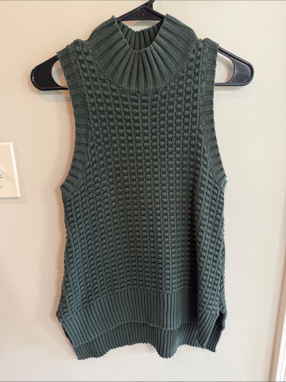 French Connection Dark Green Sleeveless Knit Mock Neck Sweater Vest